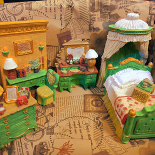 过家家复古场景微缩家具香薰石膏娃娃涂色diy涂鸦白胚儿童礼物