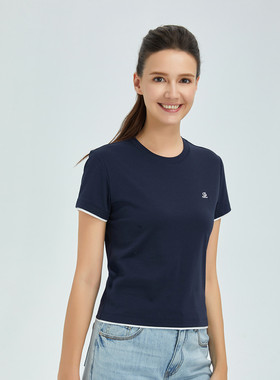 Polovillae/保罗威特夏季休闲简约潮t恤透气女式刺绣设计短袖T恤