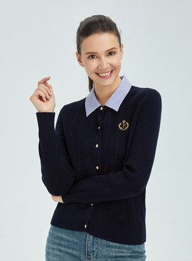 Polovillae/保罗威特学院风宽松针织衫女2025秋季新款假两件上衣
