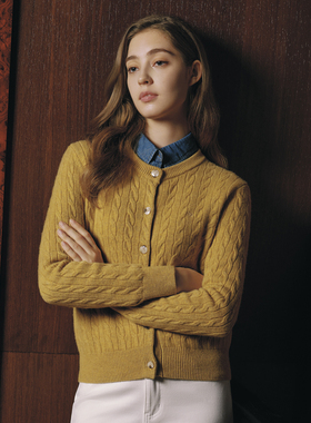 Polovillae/保罗威特绞花立体纹路秋冬慵懒风毛衣女士开衫羊毛衫