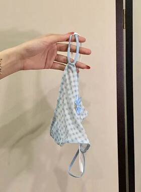 日系少女低腰网纱蕾丝透气纯棉档可爱丁字裤细带无痕弹力格子内裤