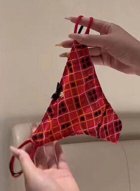 美式苏格兰原创红色格子复古性感本命年红色辣妹三角内裤