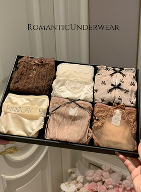 绮罗香影（气质6条装）法式轻奢蕾丝缎面三角裤女士内裤组合