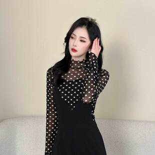 半高领波点长袖 新款 2026春季 T恤女百搭显瘦上衣26010 巴黎圆点