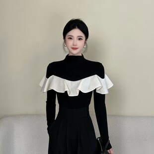 长袖打底衫女款秋季单穿棉黑色上衣修身日常百搭半高领t恤衫26446