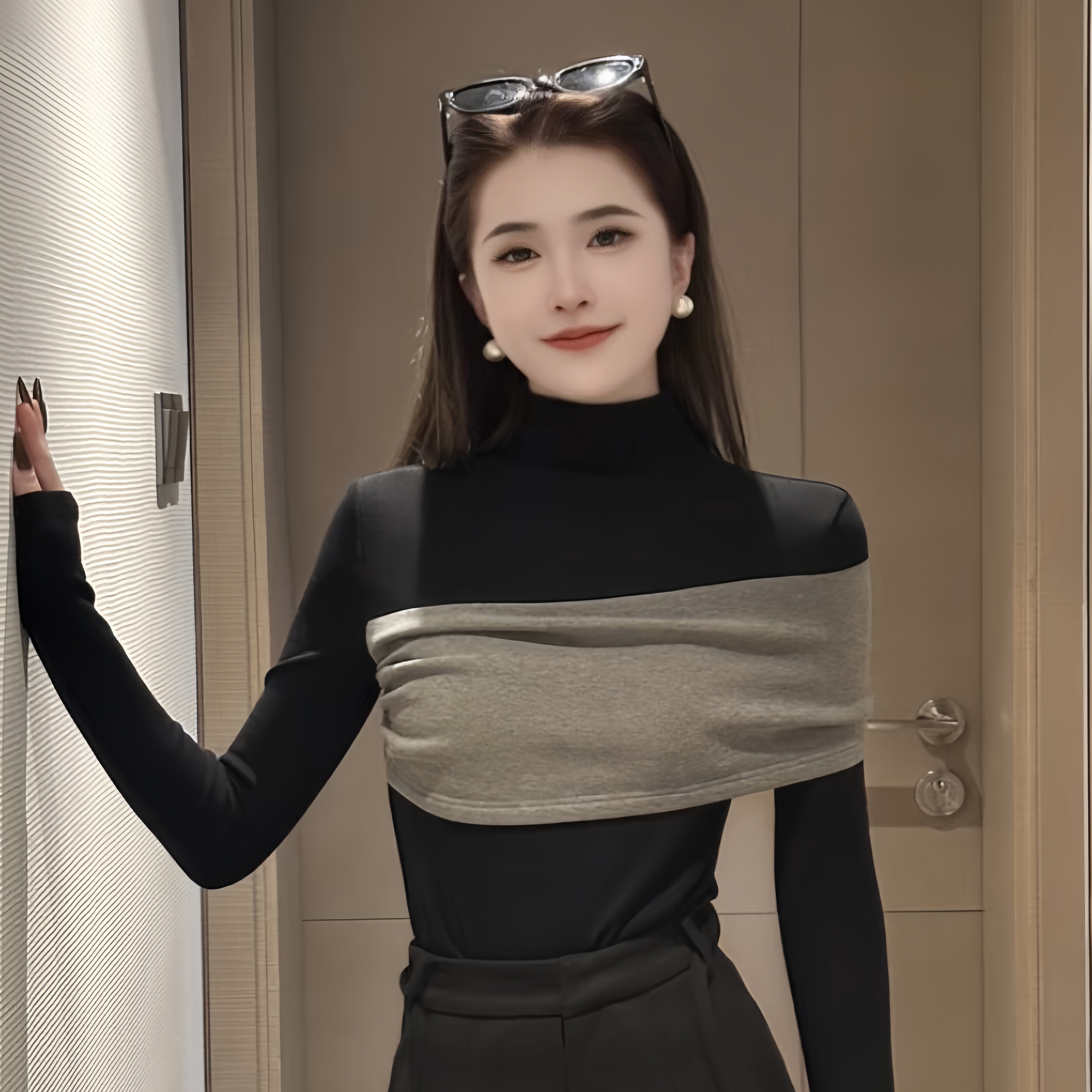 【时髦心机】半高领小众内搭冬季加绒长袖T恤女显瘦打底衫9852