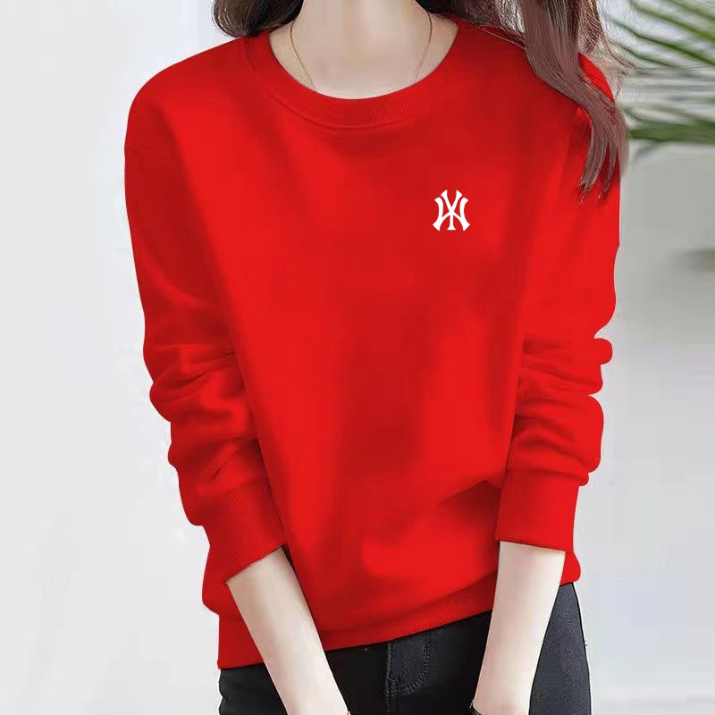 品牌白色圆领卫衣女春秋2025年新款宽松纯棉百搭加绒上衣打底衫