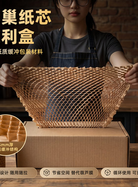 环保抽拉款蜂窝纸芯盒全木浆可降解包装防护缓冲红酒保护蜂巢纸网