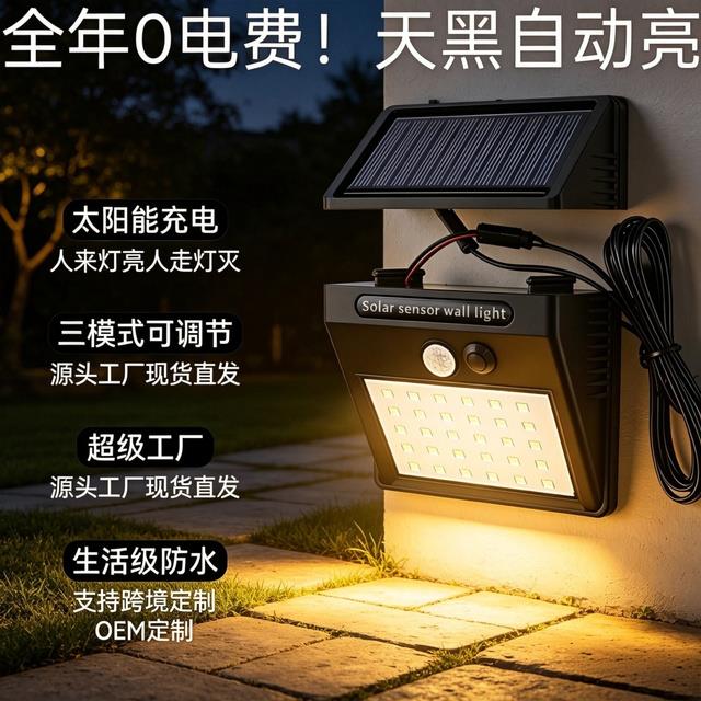 分体式太阳能照明人身体感应防水壁灯家用厕所农村路灯应急照明