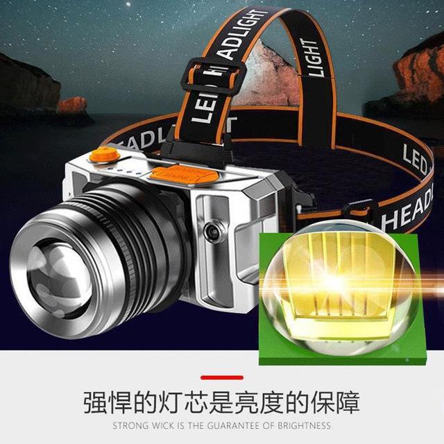 新款变焦夜钓usb可充电感应头灯头戴式手电筒超长续航强光超亮