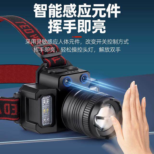 爆款头戴式伸缩变焦LED强光充电户外感应头灯远射夜钓鱼专业头灯