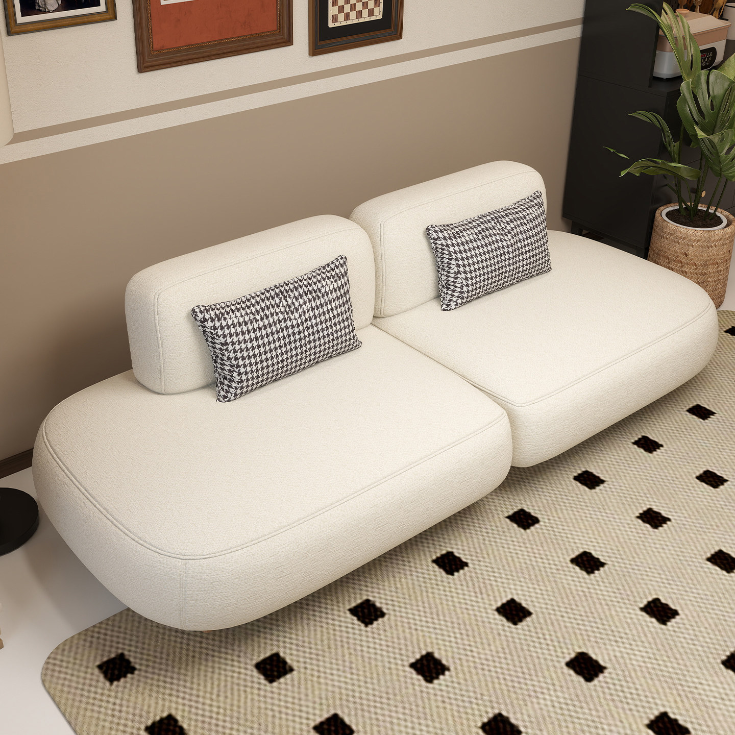 雪尼尔绒布沙发直排无扶手沙发