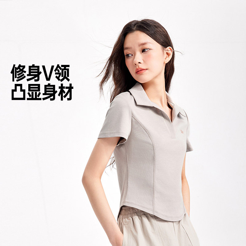 361冰感运动T恤女2026夏季新款翻领修身女子短款上衣抑菌V领短袖