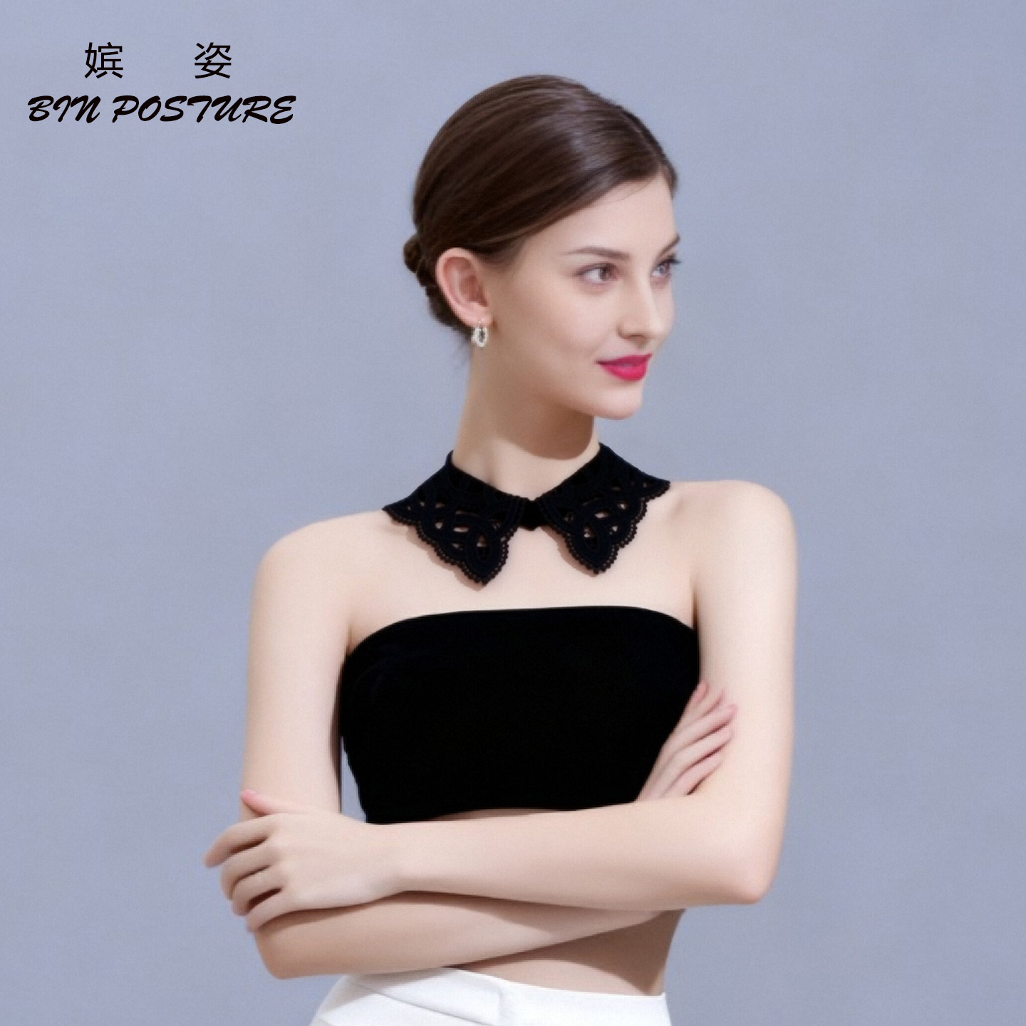 镂空假领子女后扣衬衫领单领子