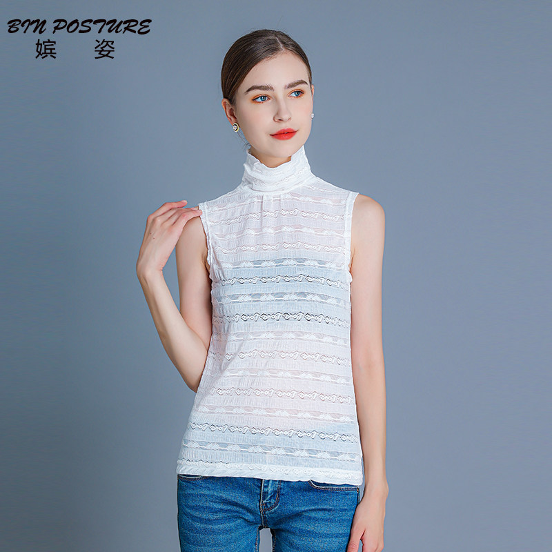 蕾丝高领无袖背心女26新款堆堆领修身内搭上衣秋冬百搭打底蕾丝衫
