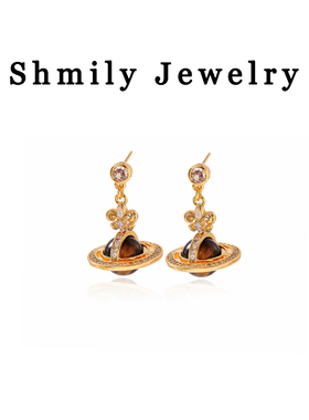 镀k金 虎眼石星球流苏耳钉～1085