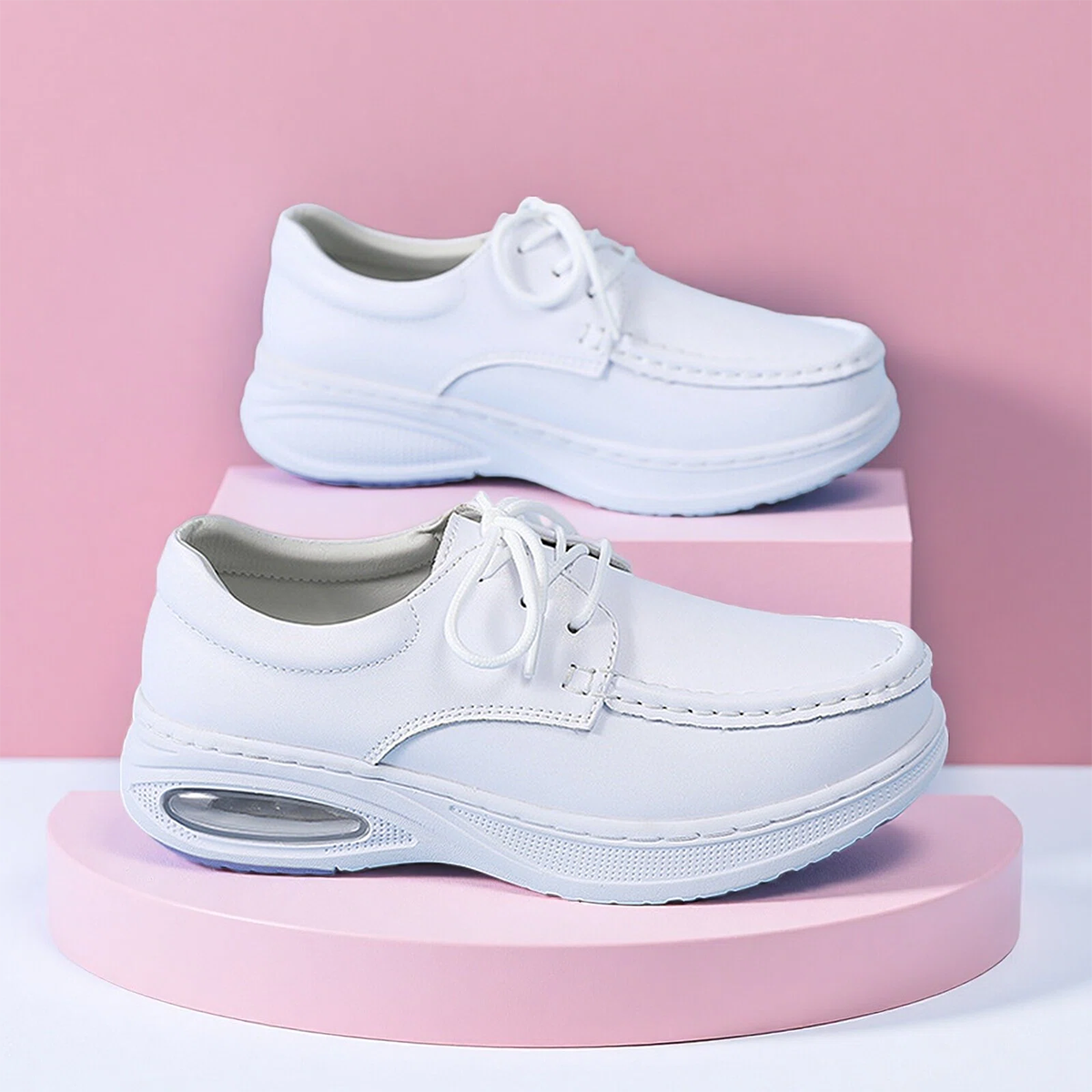 新款护士鞋软底透气不累脚女士新款增高大码防臭防滑工作皮鞋黑色