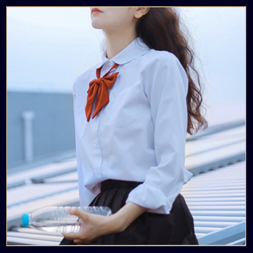 jk衬衫女上衣毕业服工装尖领圆领