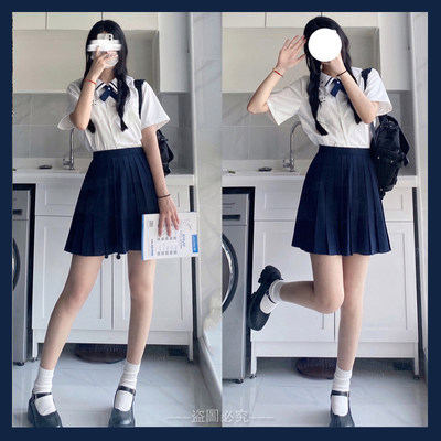 Tr面料 八箱褶裙jk制服夏绀色 黑色 灰色纯色大码泰国校服衬衫 Jk饭工作室 淘优券