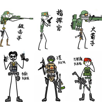 189张火柴人特种兵贴纸创意卡通线条枪手装饰手机桌面diy手账贴画