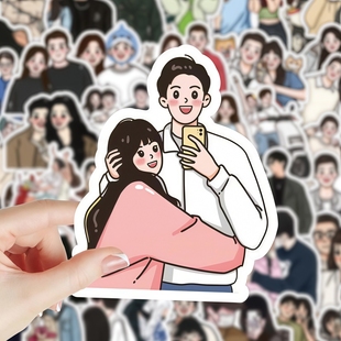 124张卡通情侣合照贴纸ins恋爱指南个性创意手机手账装饰贴画防水