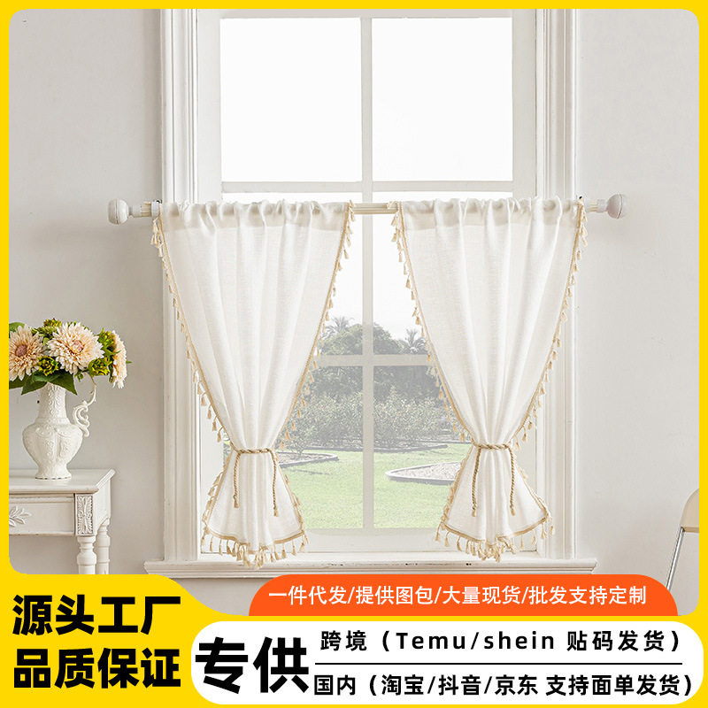 TEMU窗帘纱帘半截飘窗短窗帘半帘短款小窗户厨房短帘门帘图片