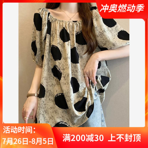 RIGHT SINI大码女装遮肚子慵懒风减龄雪纺衬衫女夏宽松一字肩上衣