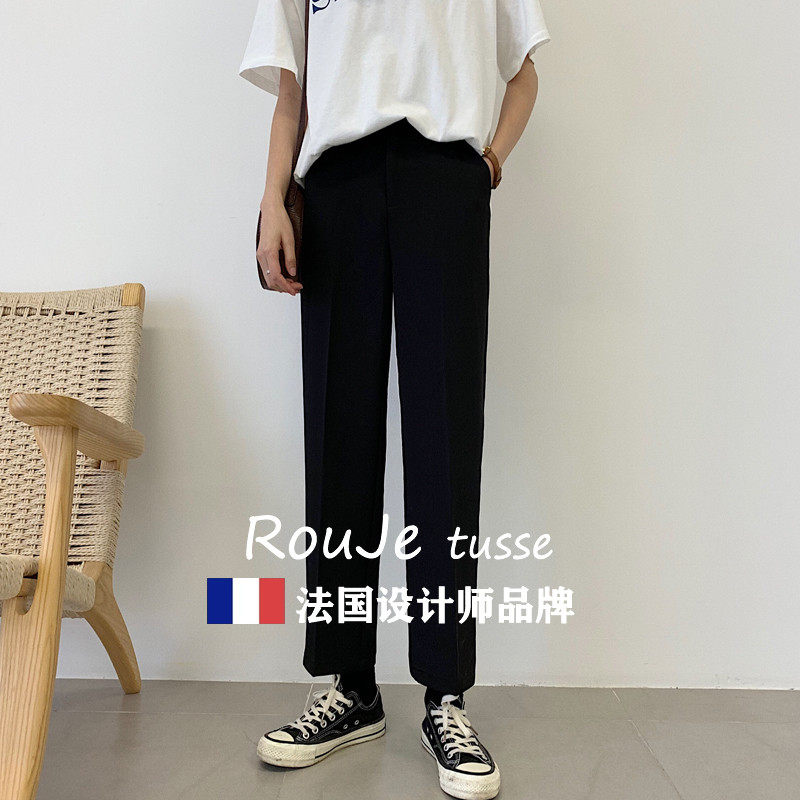 法国Rouje tusse胖mm西装直筒裤女宽松秋季学生高腰显瘦九分大尺