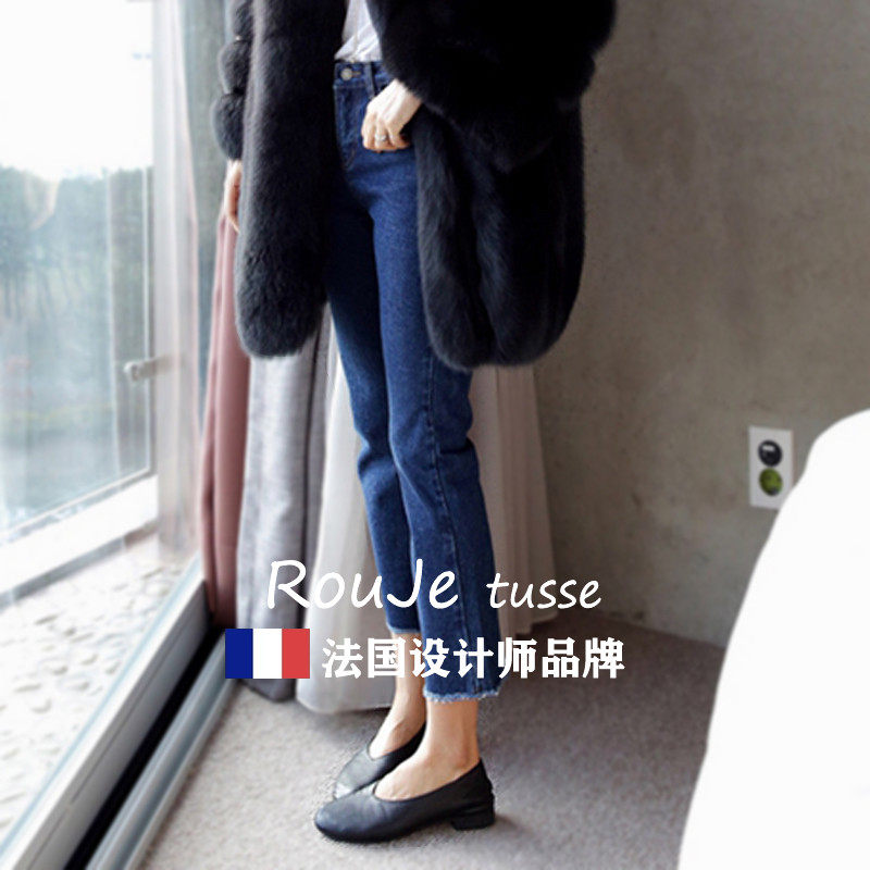 专柜深蓝色直筒牛仔裤女九分2025新款春季高腰弹力宽松显瘦八分裤