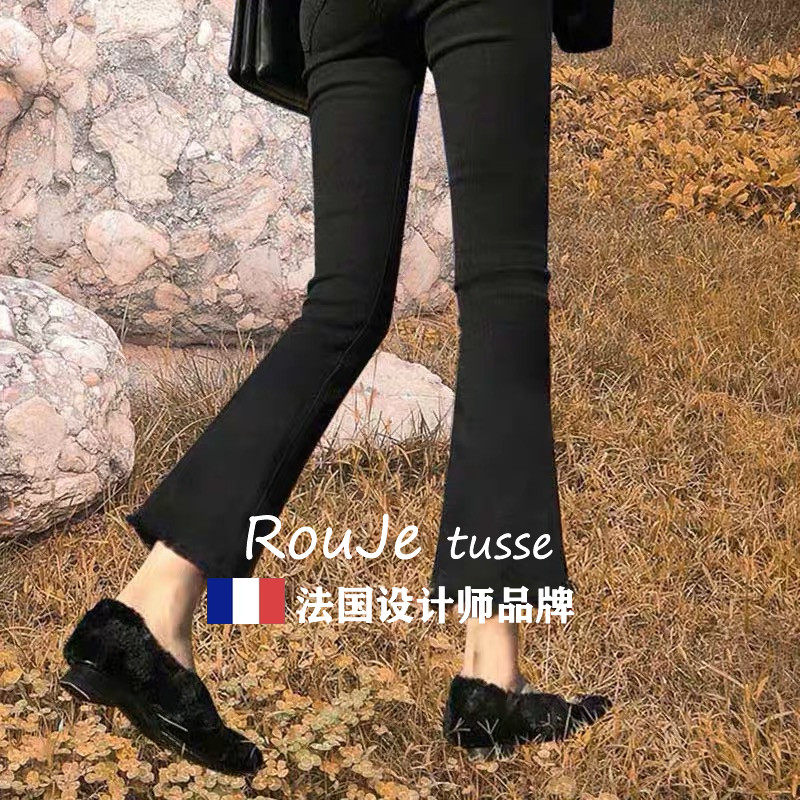 专柜高腰直筒牛仔裤女2025年秋冬显瘦九分烟管裤子微喇叭大码胖MM