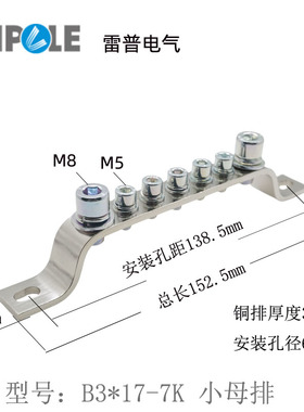 上海雷普 B3*17-10K/5K/7K 10孔控制柜小母排接地铜牌 铜排汇流排