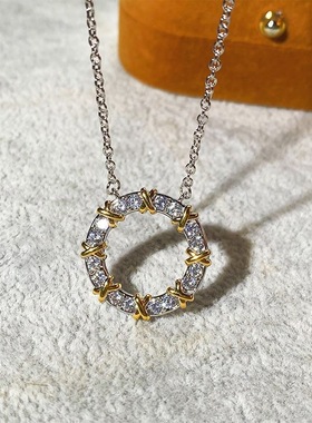 满钻圆饼项链女镶钻锁骨链