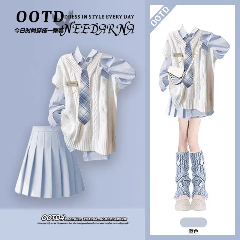 早春miu里miu气学院风衬衫马甲2026超火韩系一整套ootd穿搭套装裙