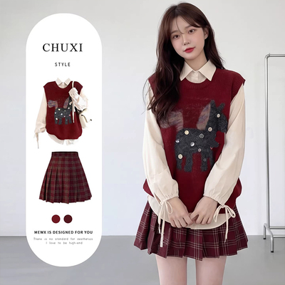 新年战袍冬季穿搭长袖连衣裙女2025超火冬装一整套本命年套装裙子