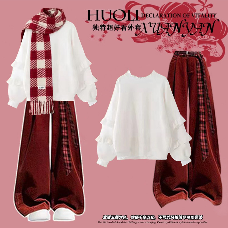 入冬漂亮衣服2026冬季一整套女装设计感荷叶边卫衣阔腿裤两件套,女装/女士精品,时尚套装,淘宝优惠券,粉丝福利购,淘宝优惠卷