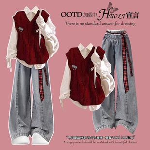 圣诞冬季穿搭学院风红色套装女巨好看的冬装一整套jk制服新年战袍