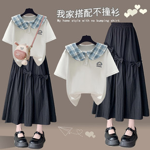 少女初夏巨好看套装裙夏天时尚女孩套装裙初中高中学生休闲长裙子