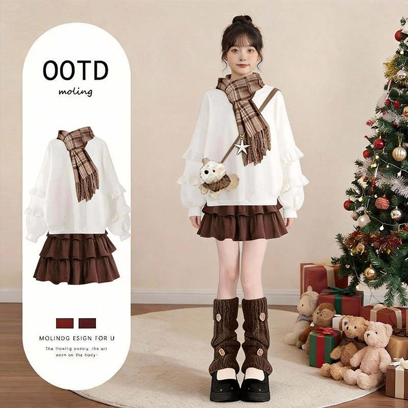 入冬漂亮衣服2026冬季一整套女装学生设计感荷叶边卫衣蛋糕裙套装,女装/女士精品,时尚套装,淘宝优惠券,粉丝福利购,淘宝优惠卷