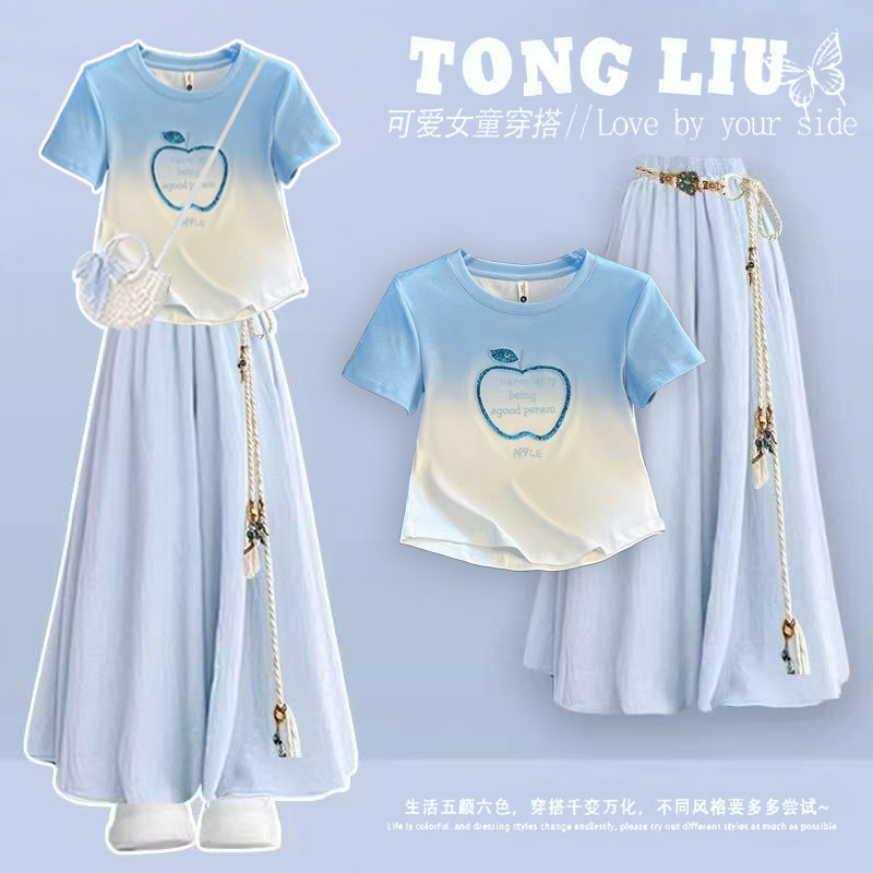 洋气衣服女2026夏季新款彩色亮片苹果休闲衣服女慵懒风短袖T恤女