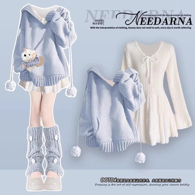 miu里miu气穿搭学院风针织连衣裙子初秋季2025小个子多巴胺毛衣裙