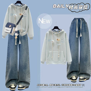 初中生春装女2026新款套装高中学生连帽卫衣学院风休闲一整套穿搭