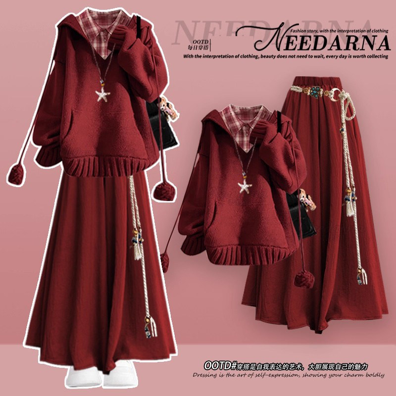 江浙沪富家千金miu系穿搭针织连衣裙子巨好看的冬装圣诞红色长裙