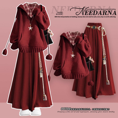 江浙沪富家千金miu系穿搭针织连衣裙子巨好看的冬装圣诞红色长裙