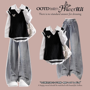 韩系早春季穿学院风休闲套装女2026超火春装一整套小个子针织衣服