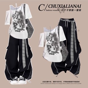 夏日又酷又飒穿搭学院风休闲套装女2026爆款夏装两件套美式工装裤