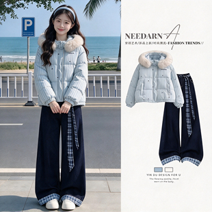 冬季套装女2026新款韩系小清新甜美连帽棉服时尚洋气牛仔裤两件套