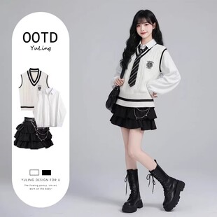 miu系千金感连衣裙2026超火穿搭一整套春秋季学院风高级感套装裙