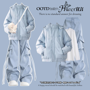 巨好看的冬装蓝色棉服夹棉厚外套女冬季2025新款宽松慵懒韩系上衣