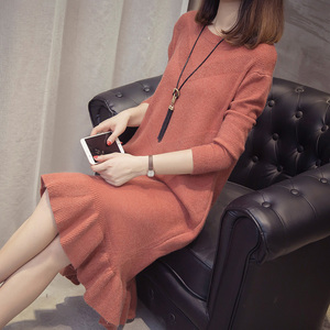 中长款毛衣女秋冬季加厚打底衫韩版针织衫2020新款纯色宽松毛衣裙