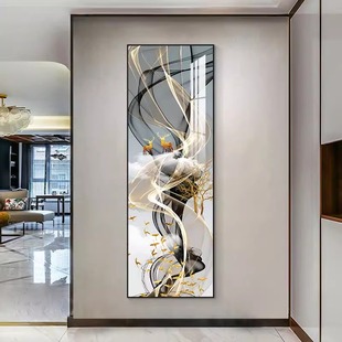 现代轻奢玄关装 细长条入户进门走廊过道墙壁挂画 饰画客厅柱子竖版